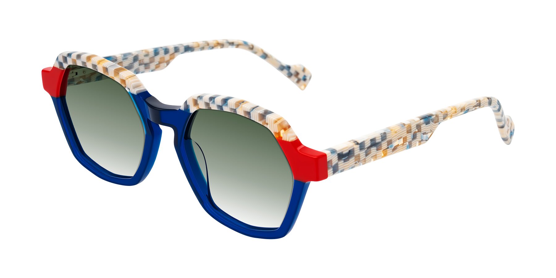 Angle of Ralyn in Studio Blue with Green Gradient Lenses