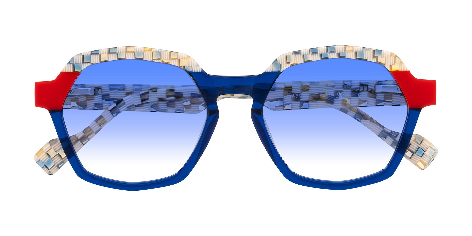 Folded Front of Ralyn in Studio Blue with Blue Gradient Lenses