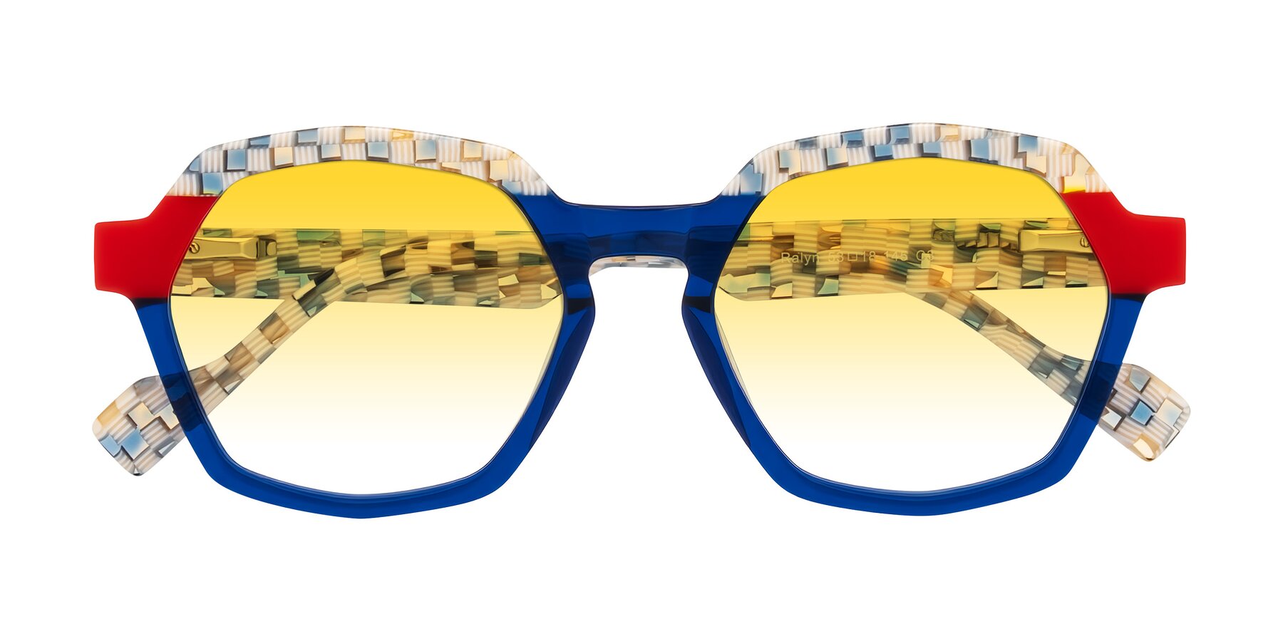 Folded Front of Ralyn in Studio Blue with Yellow Gradient Lenses