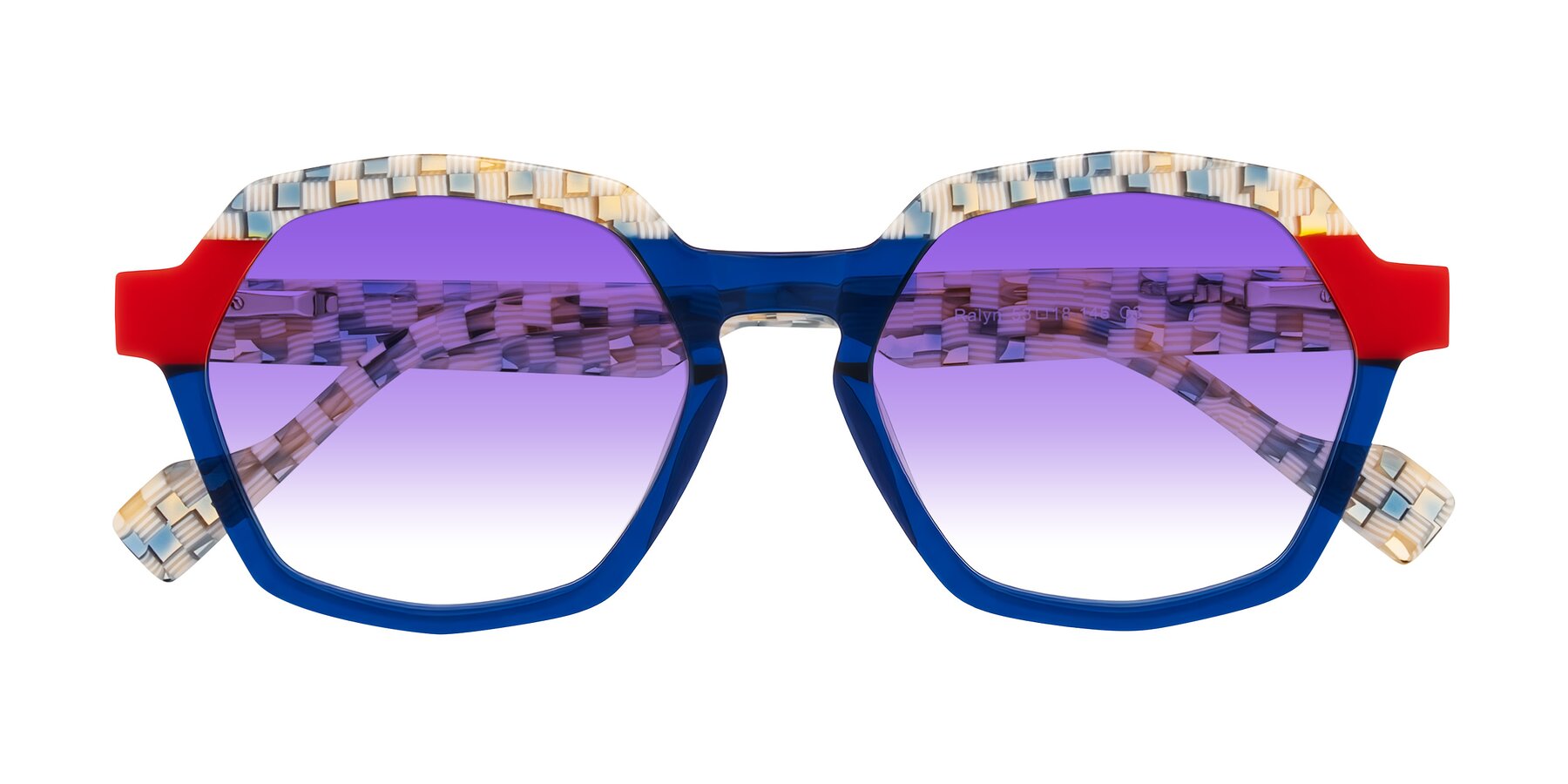 Folded Front of Ralyn in Studio Blue with Purple Gradient Lenses