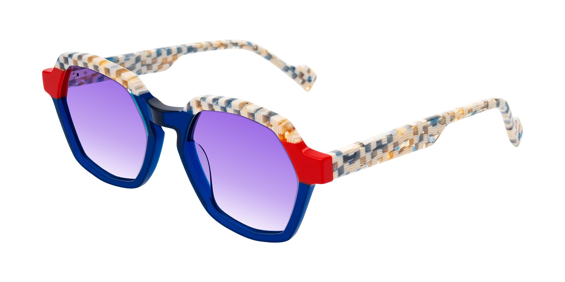 Angle of Ralyn in Studio Blue with Purple Gradient Lenses