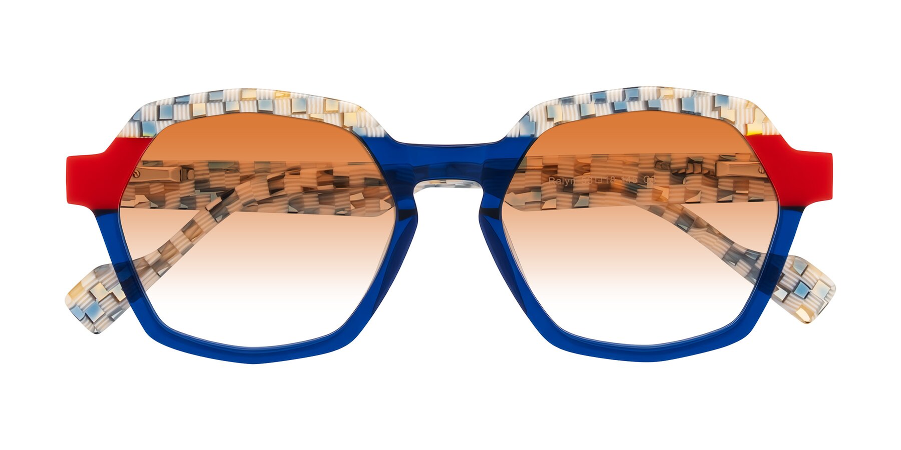Folded Front of Ralyn in Studio Blue with Orange Gradient Lenses