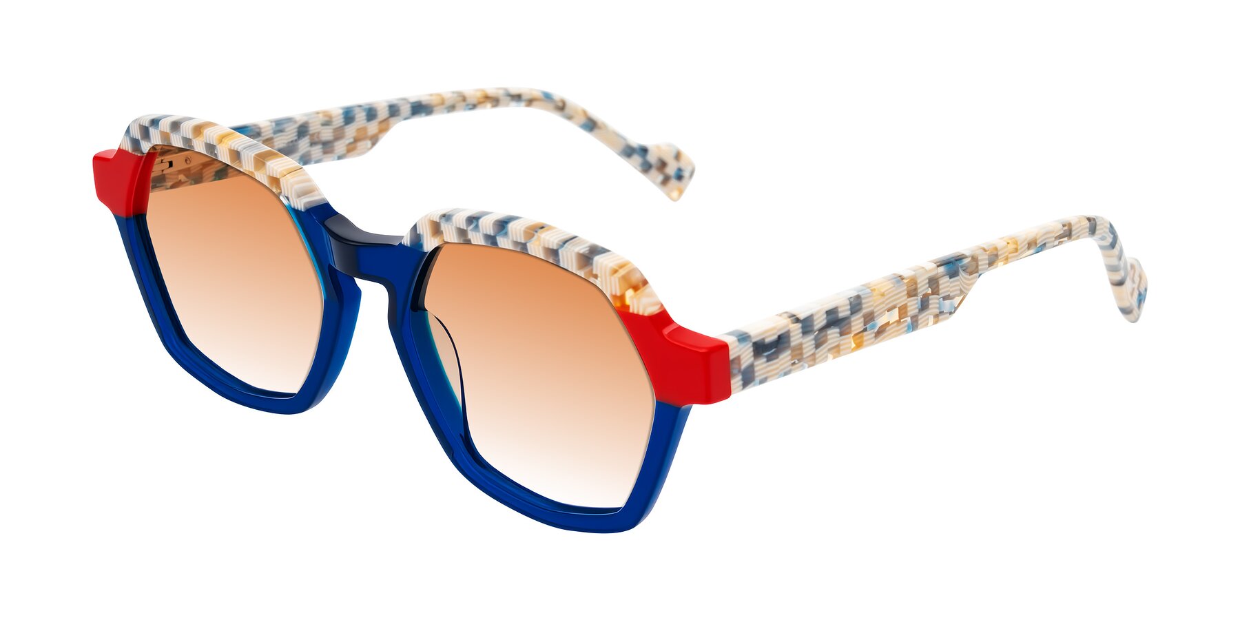 Angle of Ralyn in Studio Blue with Orange Gradient Lenses