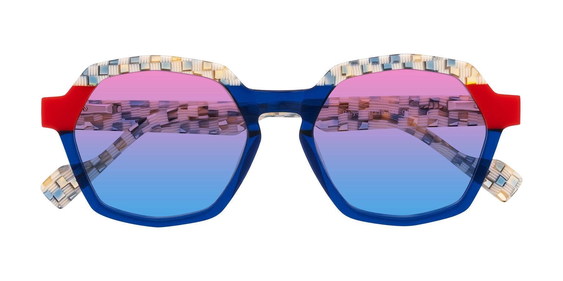 Folded Front of Ralyn in Studio Blue with Pink / Blue Gradient Lenses