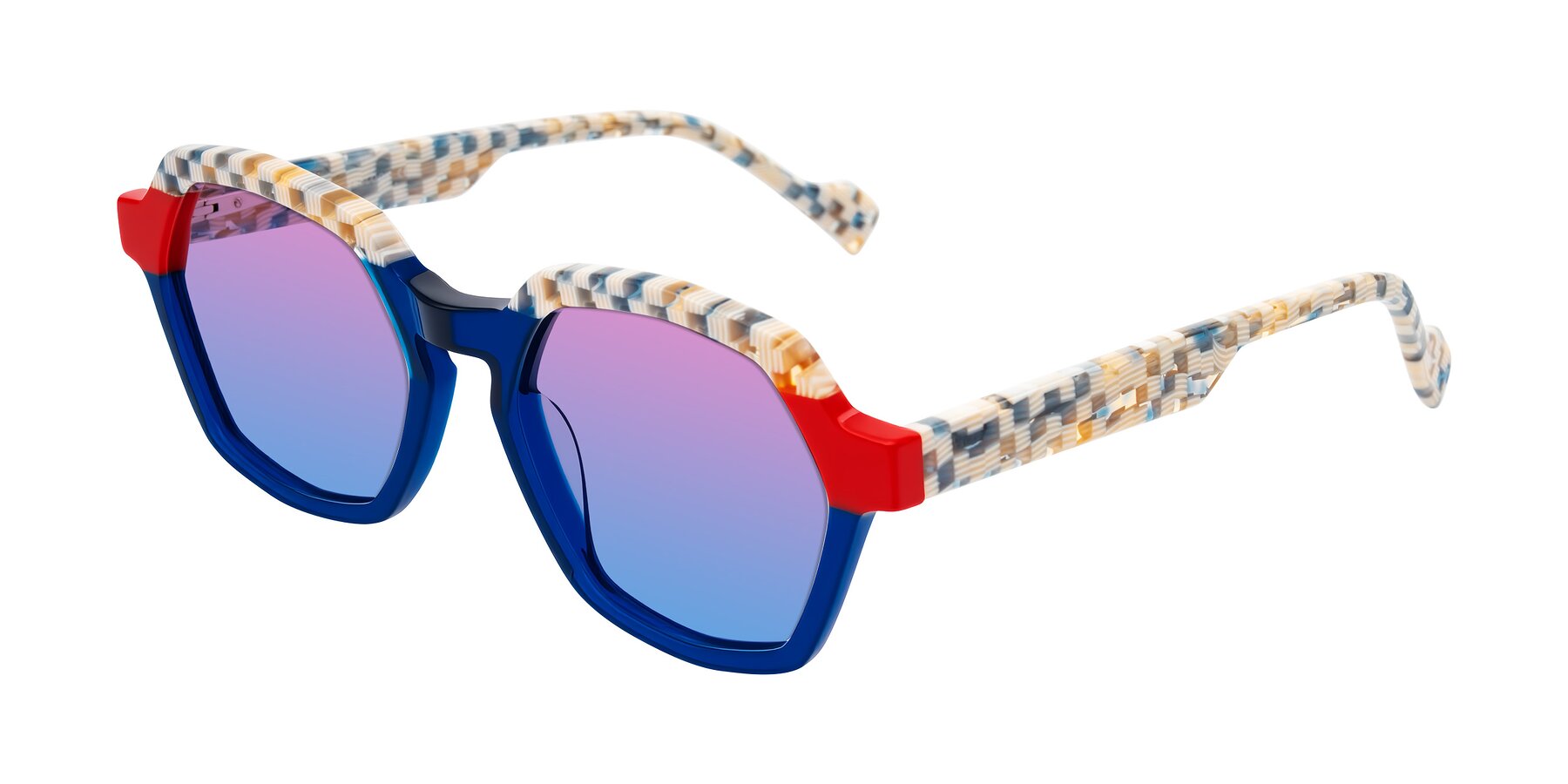 Angle of Ralyn in Studio Blue with Pink / Blue Gradient Lenses