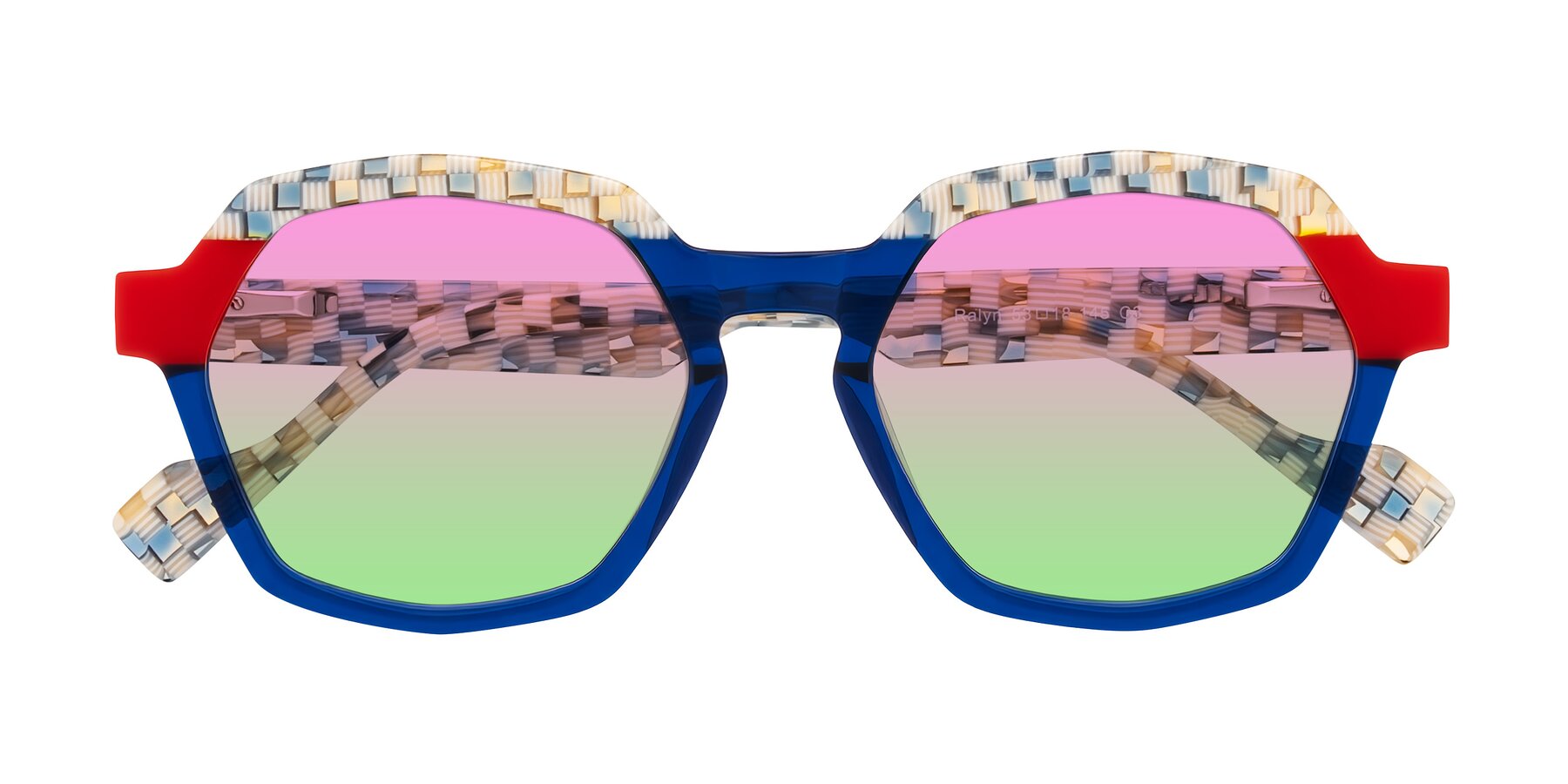 Folded Front of Ralyn in Studio Blue with Pink / Green Gradient Lenses