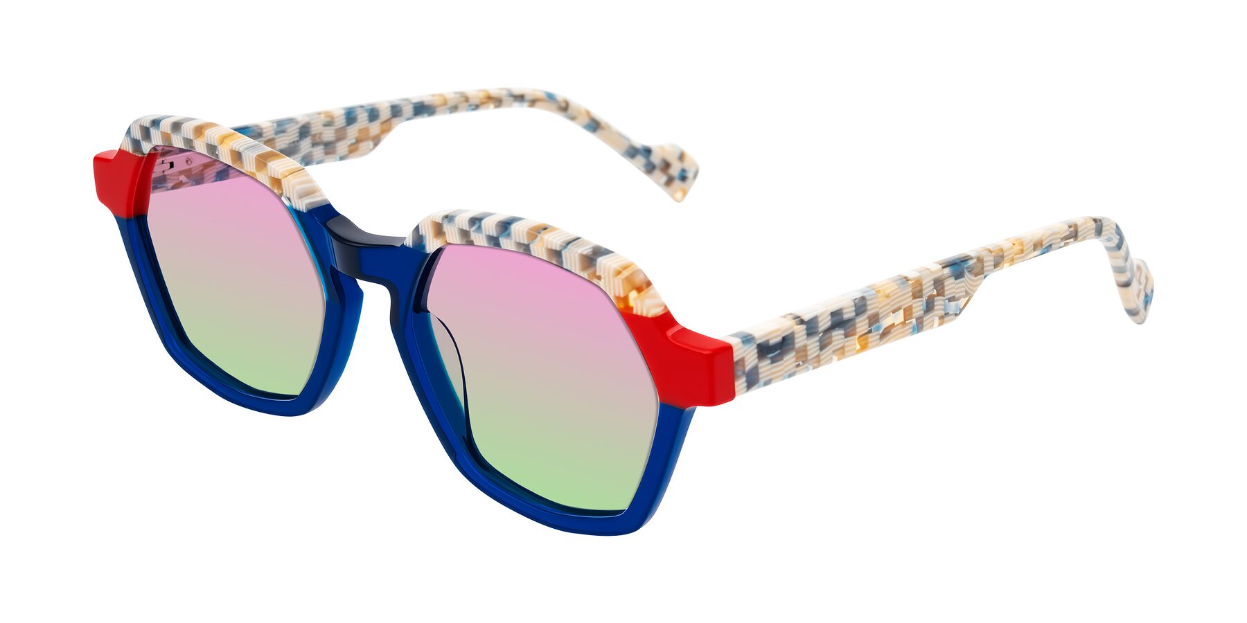 Angle of Ralyn in Studio Blue with Pink / Green Gradient Lenses