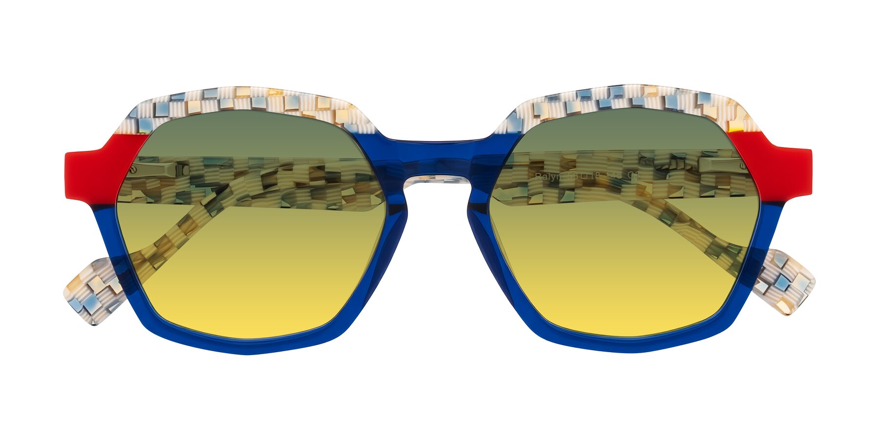 Folded Front of Ralyn in Studio Blue with Green / Yellow Gradient Lenses