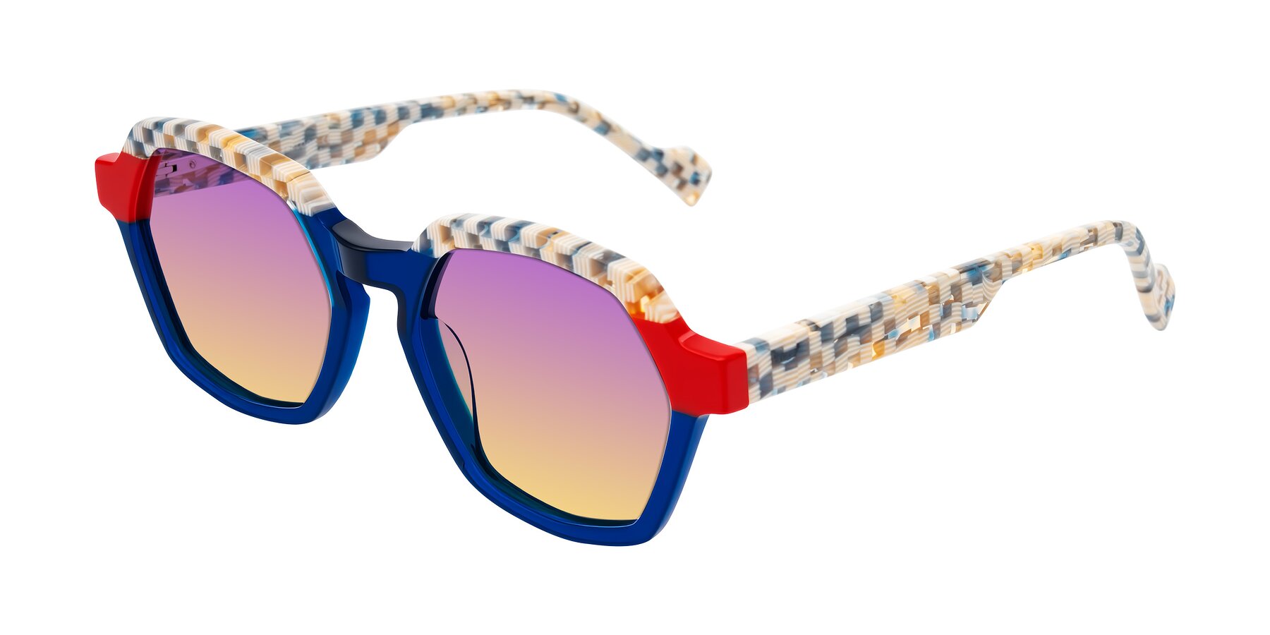 Angle of Ralyn in Studio Blue with Purple / Yellow Gradient Lenses