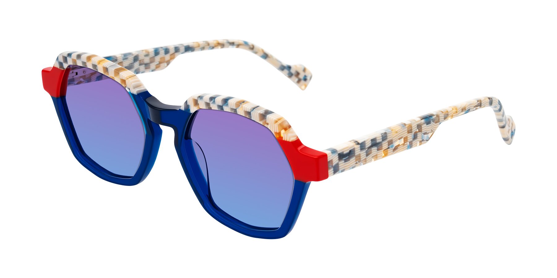 Angle of Ralyn in Studio Blue with Purple / Blue Gradient Lenses