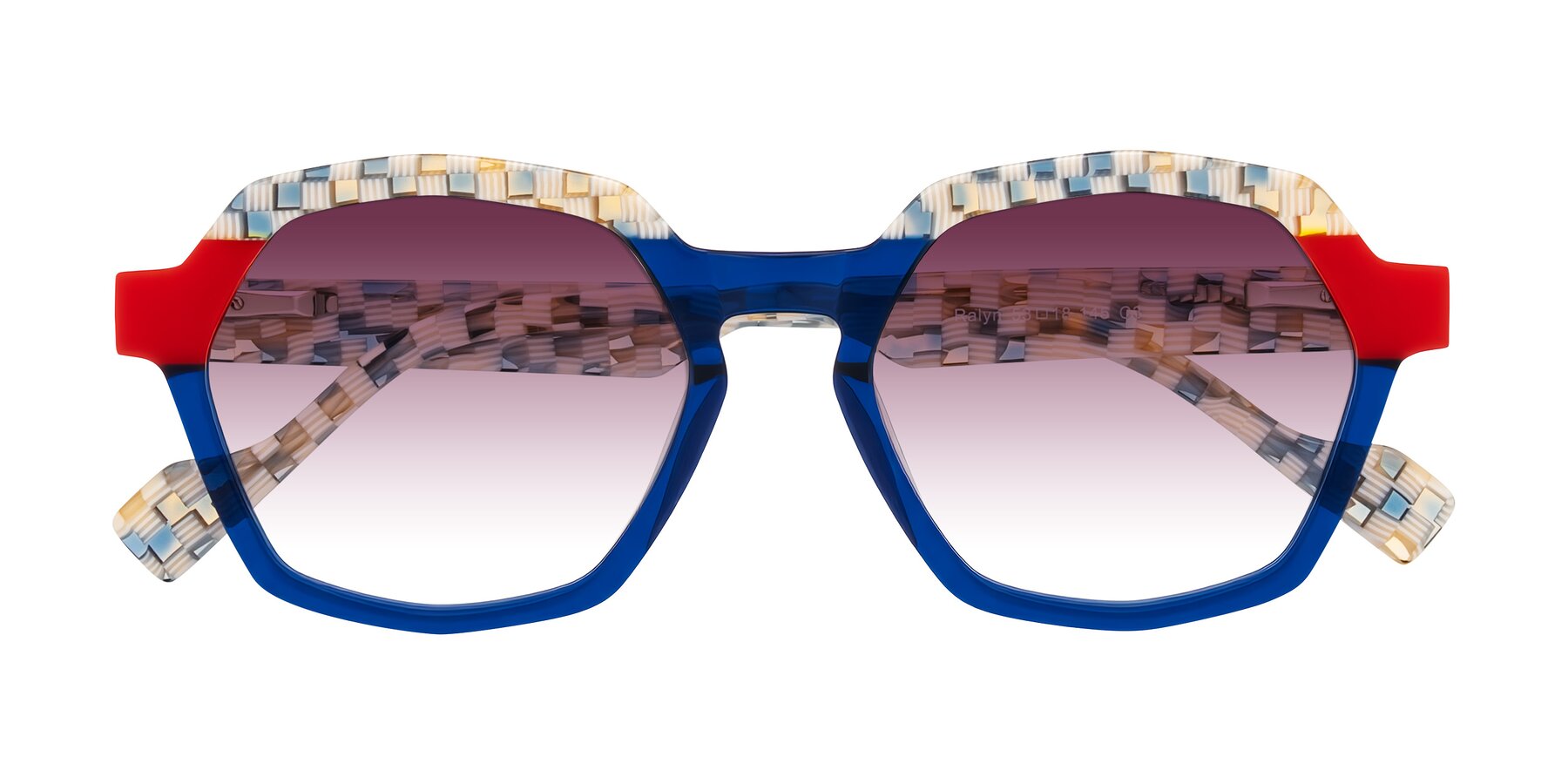 Folded Front of Ralyn in Studio Blue with Wine Gradient Lenses
