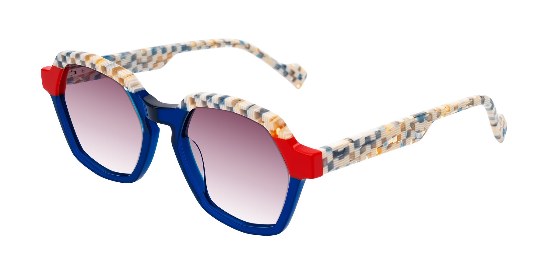 Angle of Ralyn in Studio Blue with Wine Gradient Lenses