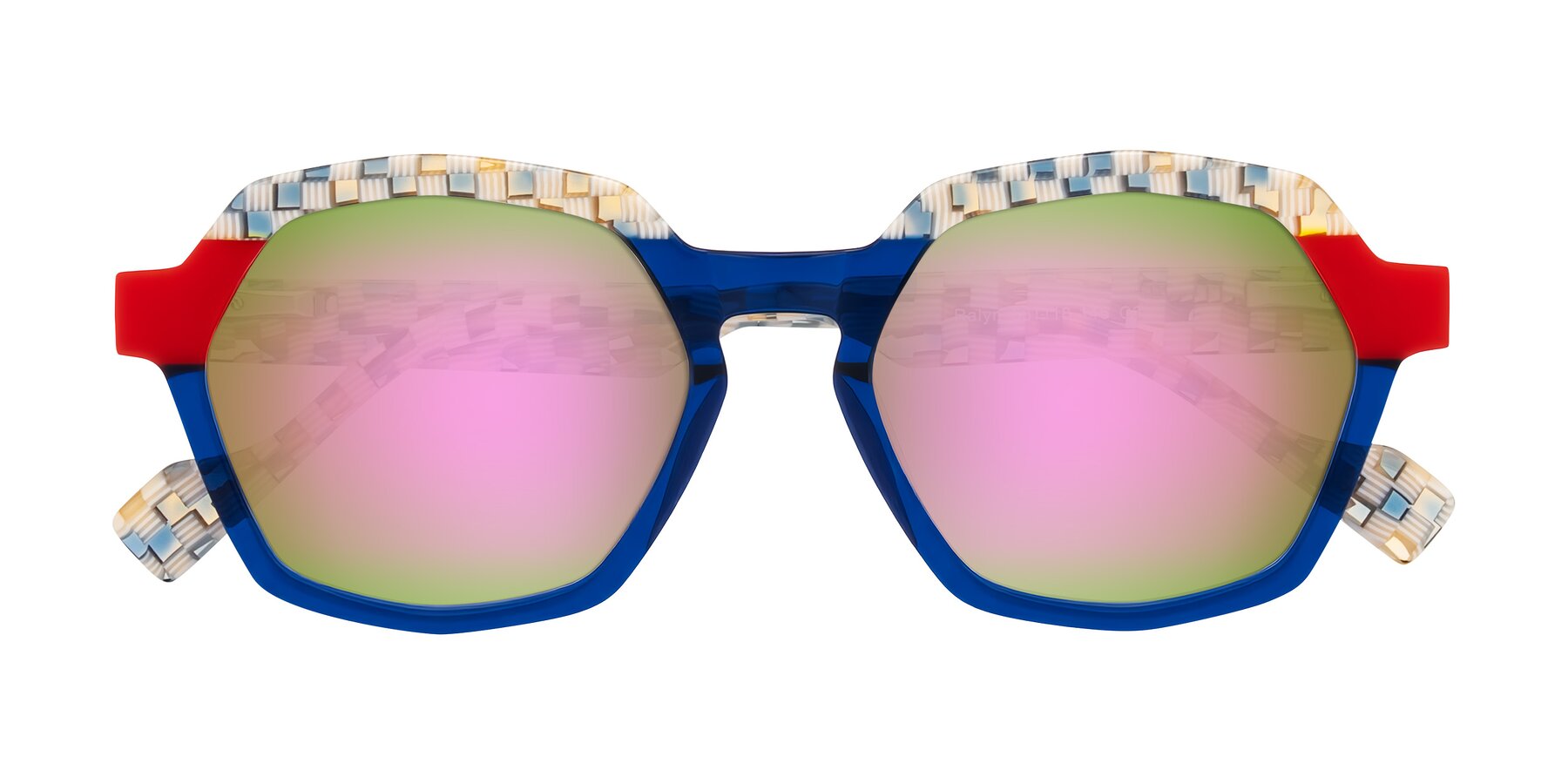Folded Front of Ralyn in Studio Blue with Pink Mirrored Lenses