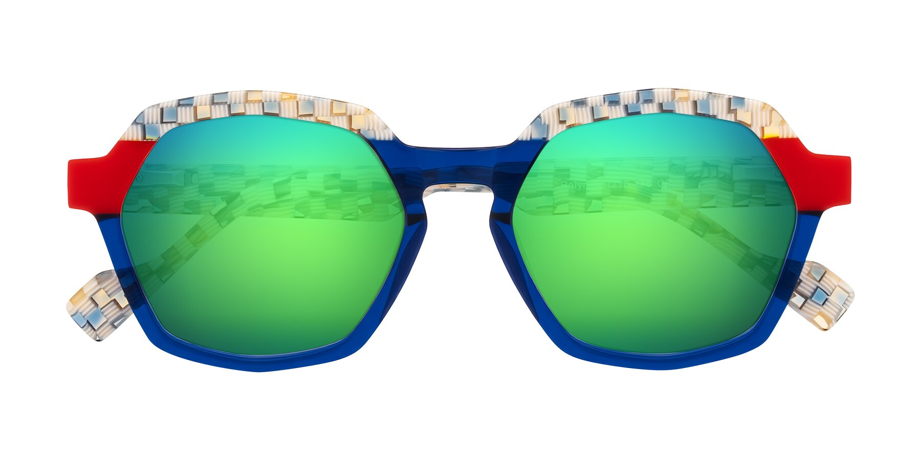 Folded Front of Ralyn in Studio Blue with Green Mirrored Lenses