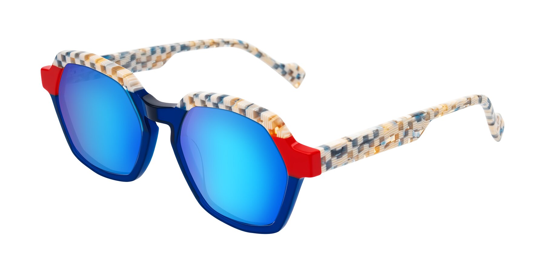 Angle of Ralyn in Studio Blue with Blue Mirrored Lenses