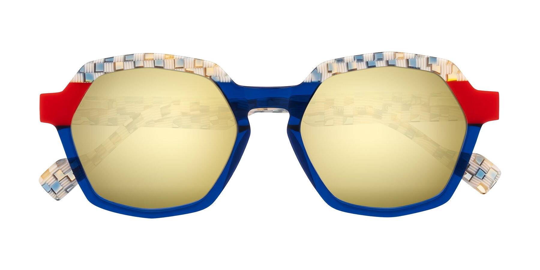Folded Front of Ralyn in Studio Blue with Gold Mirrored Lenses