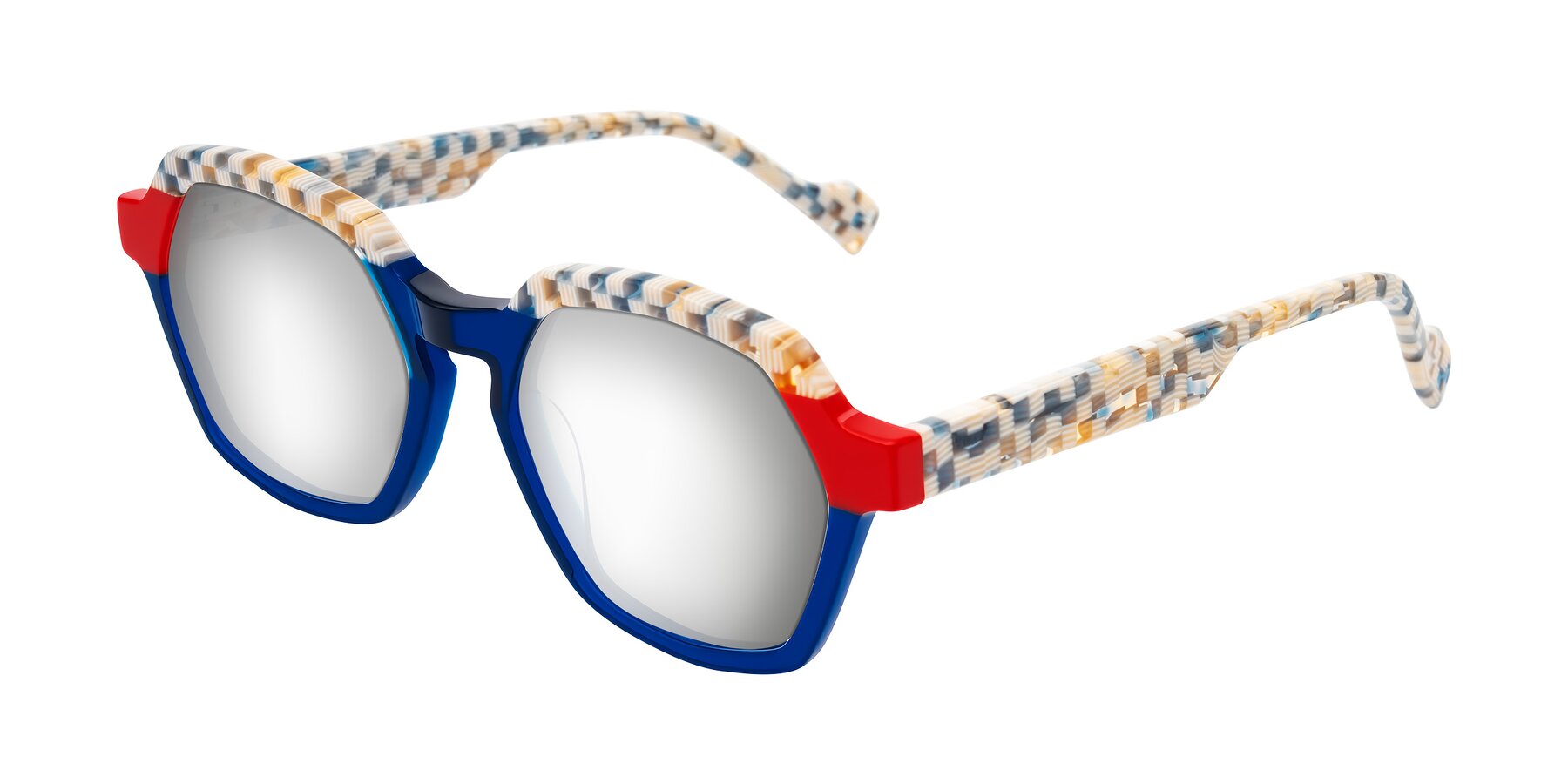 Angle of Ralyn in Studio Blue with Silver Mirrored Lenses