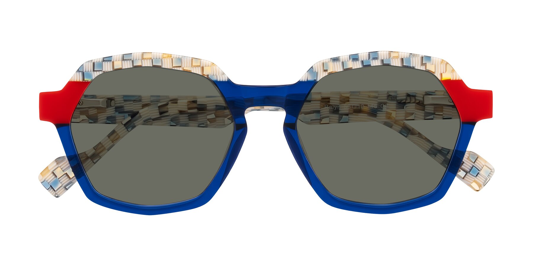 Folded Front of Ralyn in Studio Blue with Gray Polarized Lenses