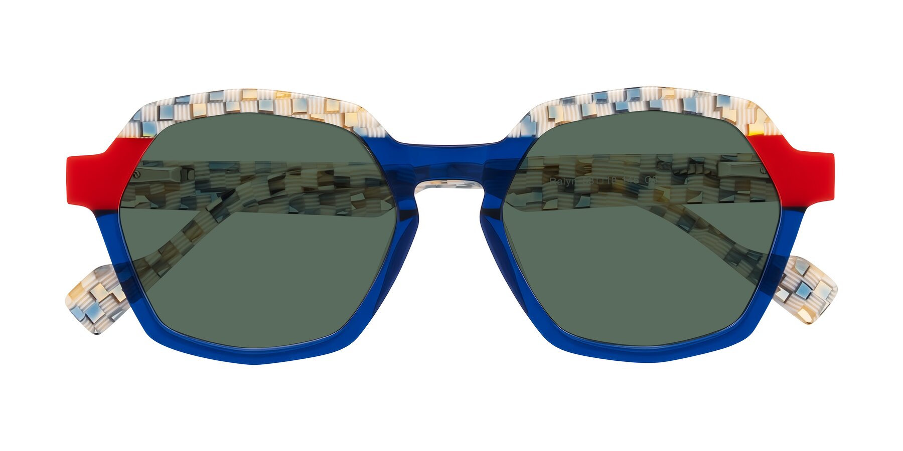 Folded Front of Ralyn in Studio Blue with Green Polarized Lenses