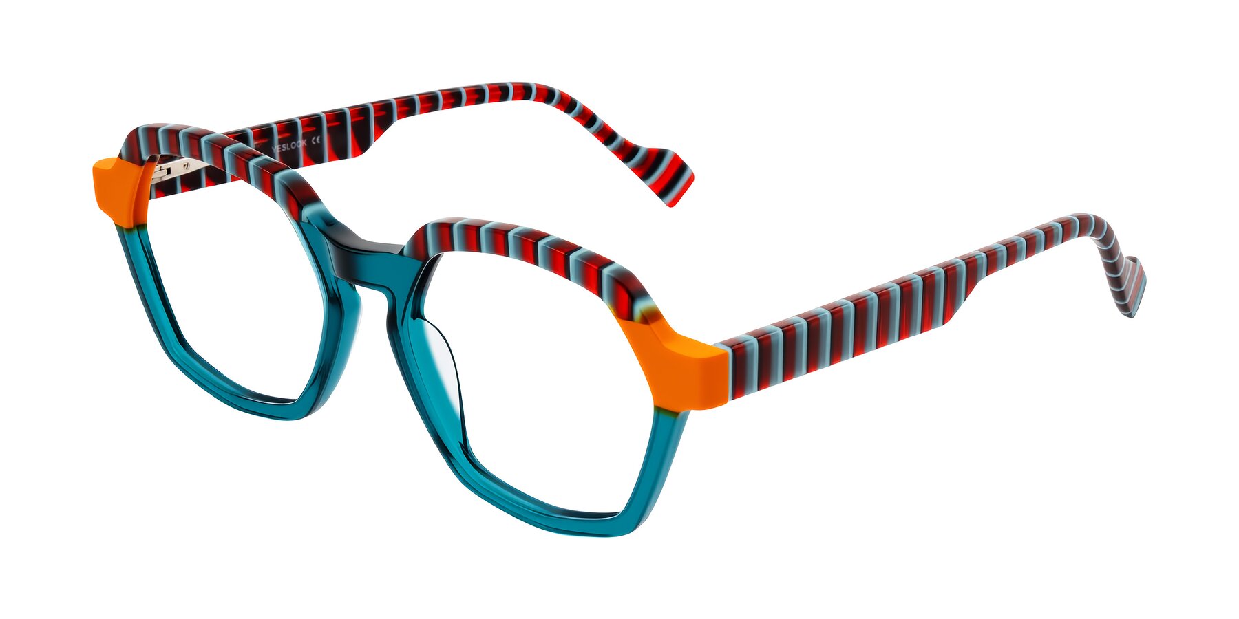 Angle of Ralyn in Teal Ember with Clear Eyeglass Lenses