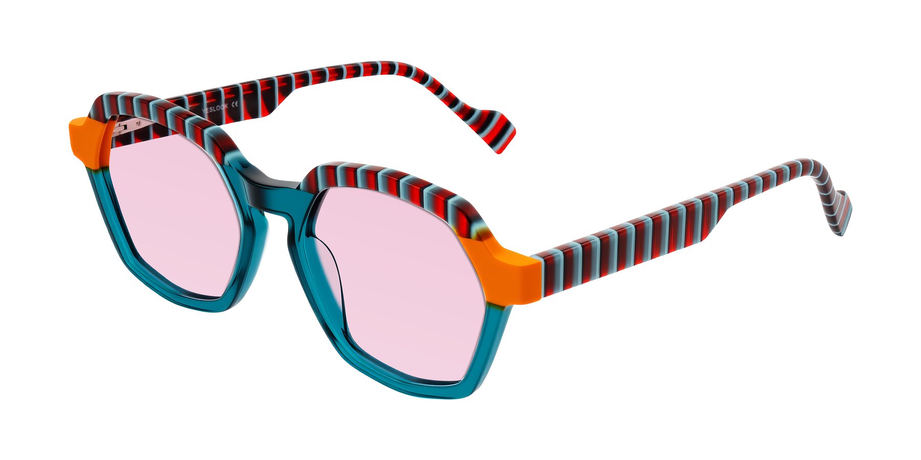 Angle of Ralyn in Teal Ember with Light Pink Tinted Lenses