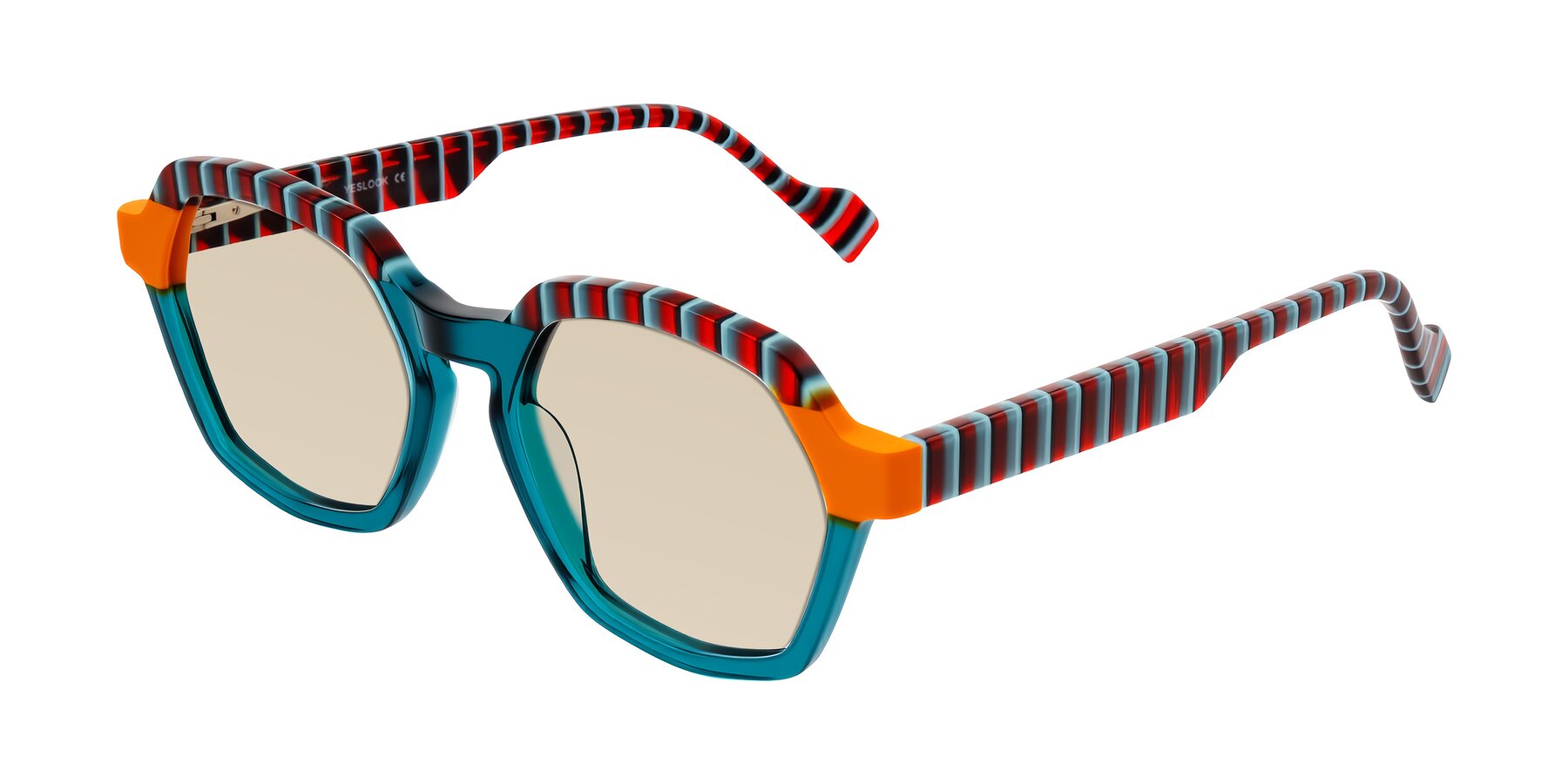 Angle of Ralyn in Teal Ember with Light Brown Tinted Lenses