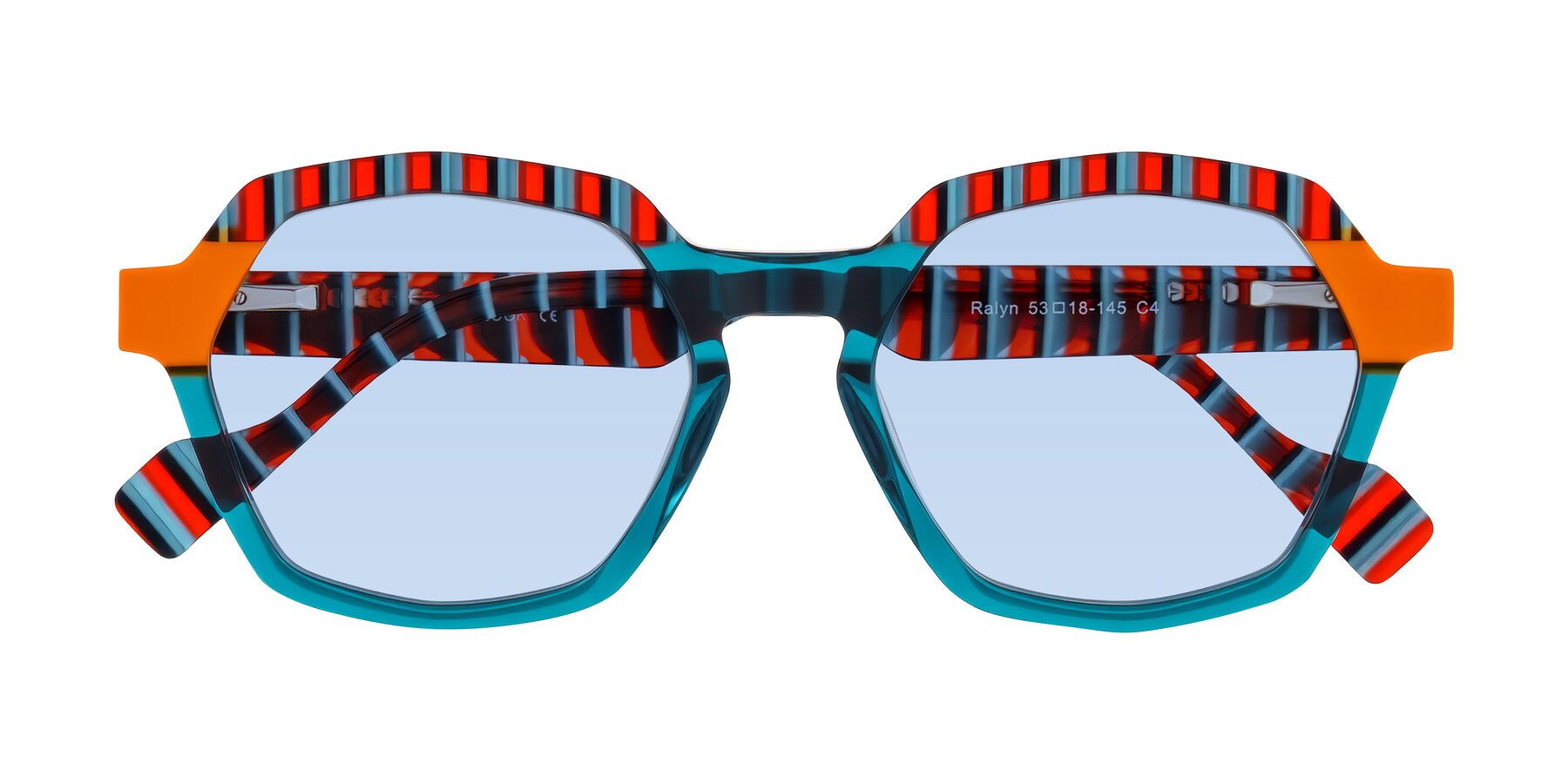 Folded Front of Ralyn in Teal Ember with Light Blue Tinted Lenses