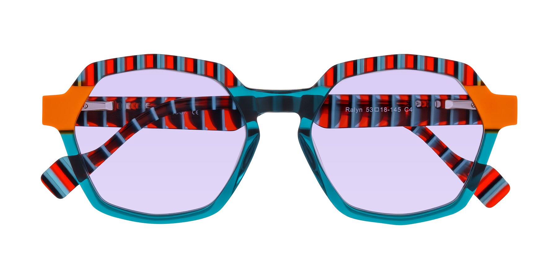 Folded Front of Ralyn in Teal Ember with Light Purple Tinted Lenses