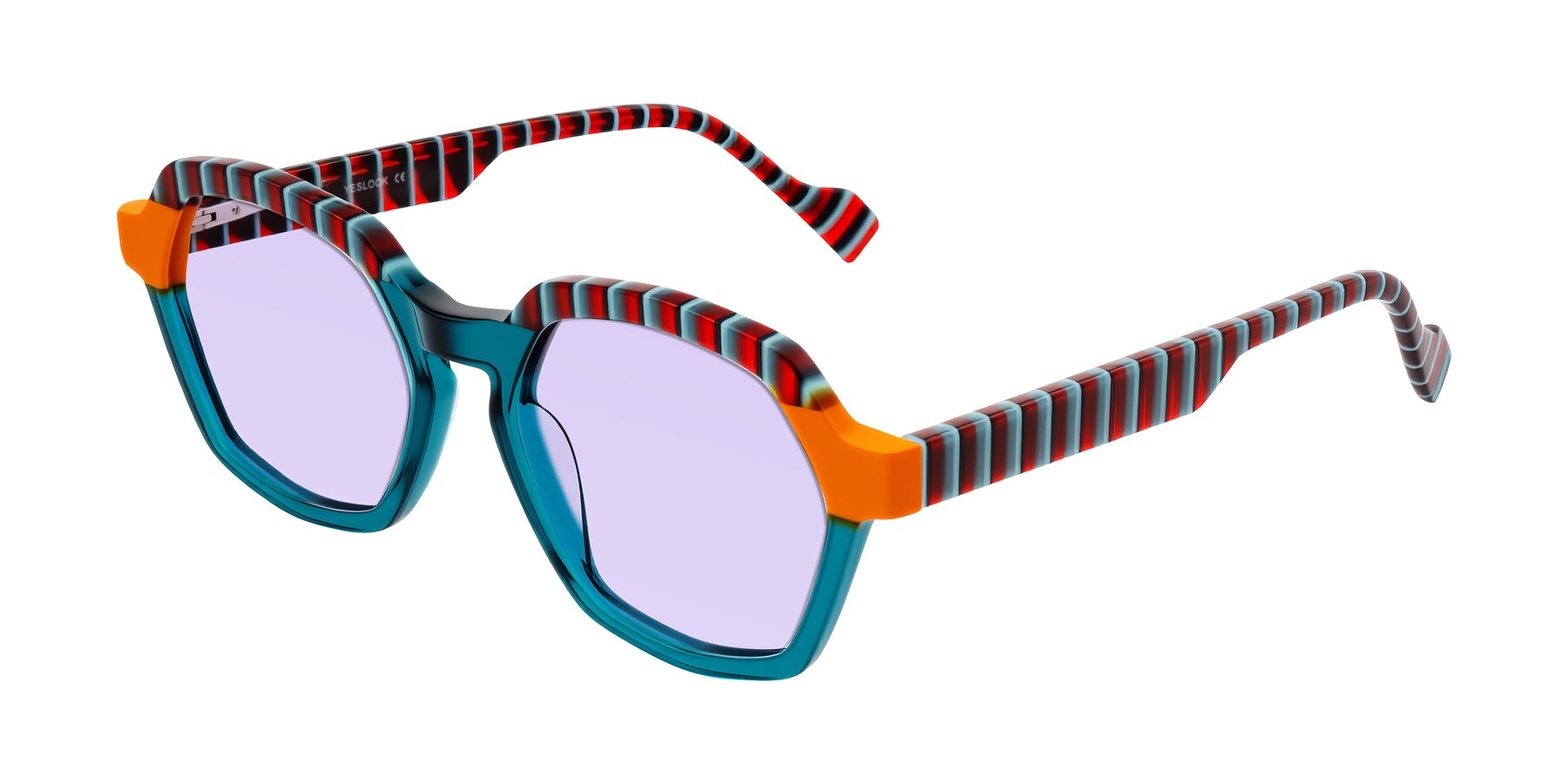 Angle of Ralyn in Teal Ember with Light Purple Tinted Lenses