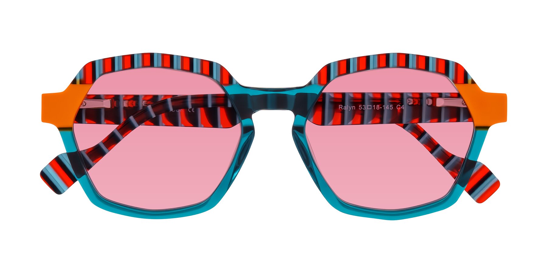 Folded Front of Ralyn in Teal Ember with Pink Tinted Lenses