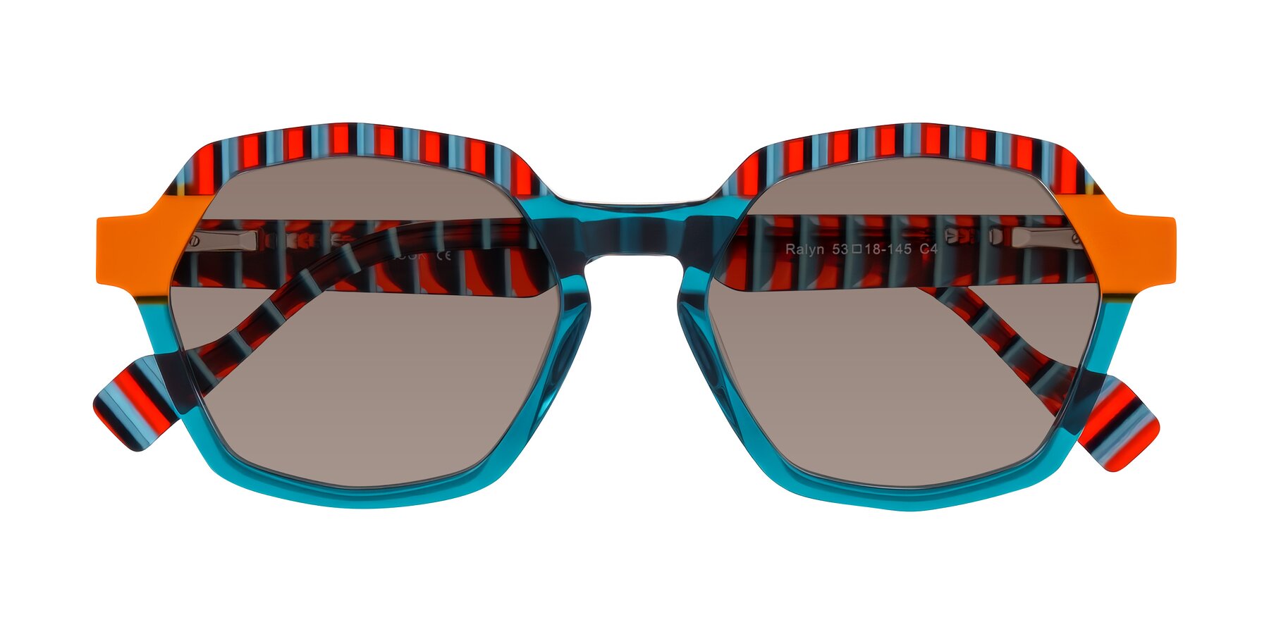 Folded Front of Ralyn in Teal Ember with Medium Brown Tinted Lenses