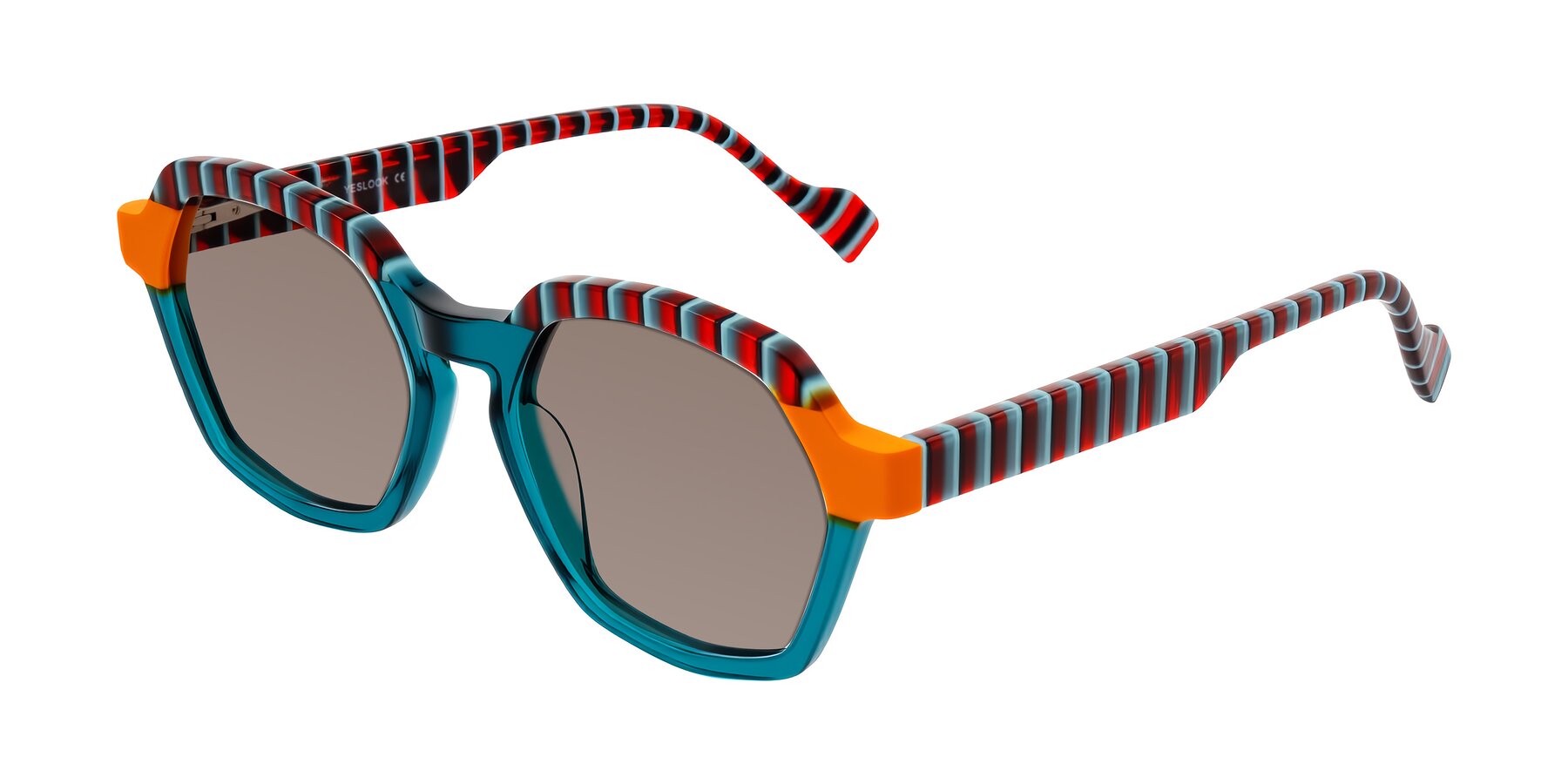 Angle of Ralyn in Teal Ember with Medium Brown Tinted Lenses