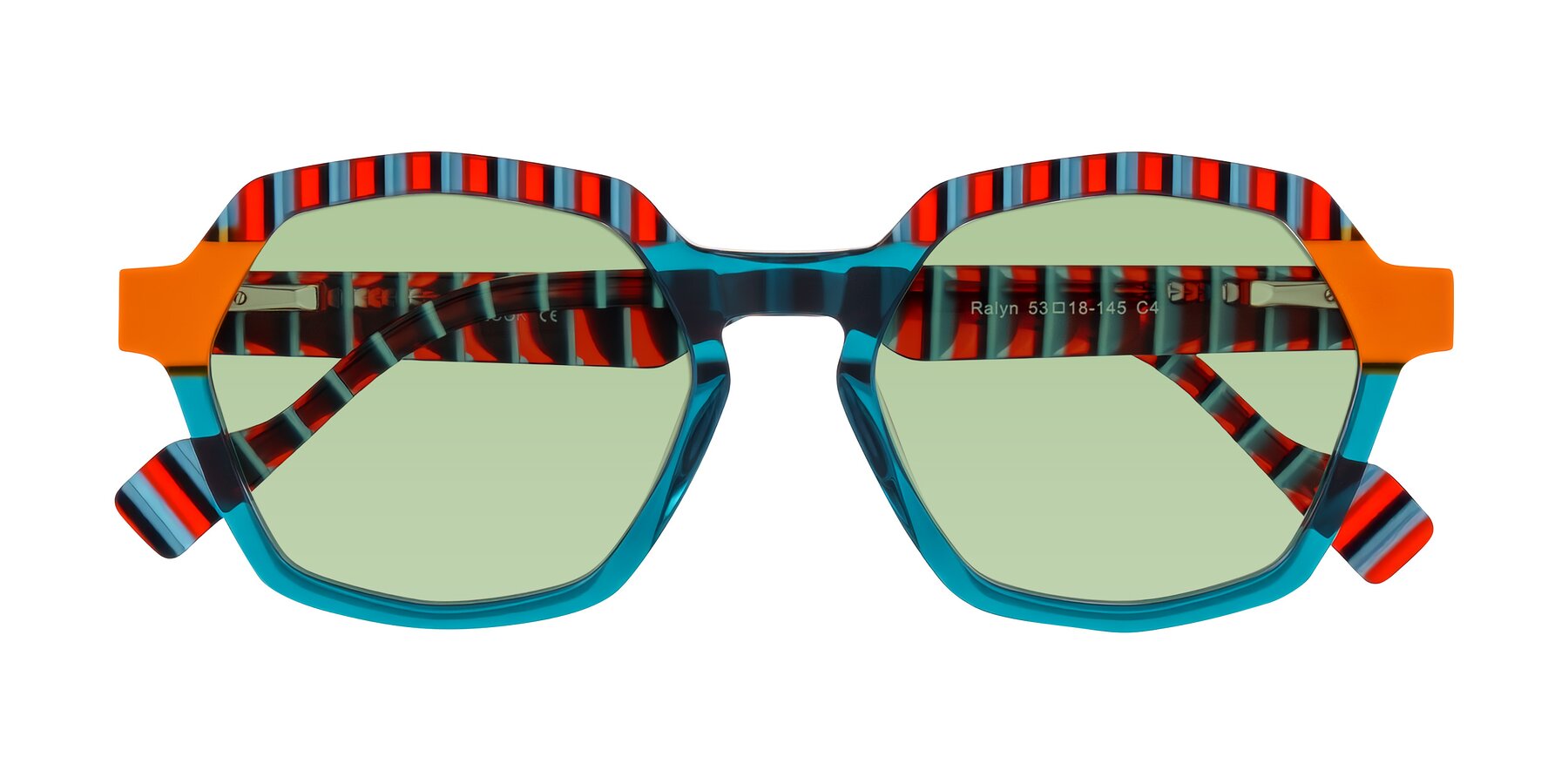 Folded Front of Ralyn in Teal Ember with Medium Green Tinted Lenses