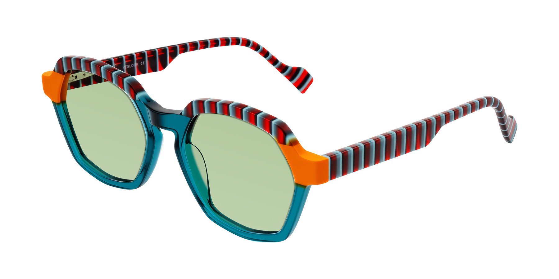 Angle of Ralyn in Teal Ember with Medium Green Tinted Lenses