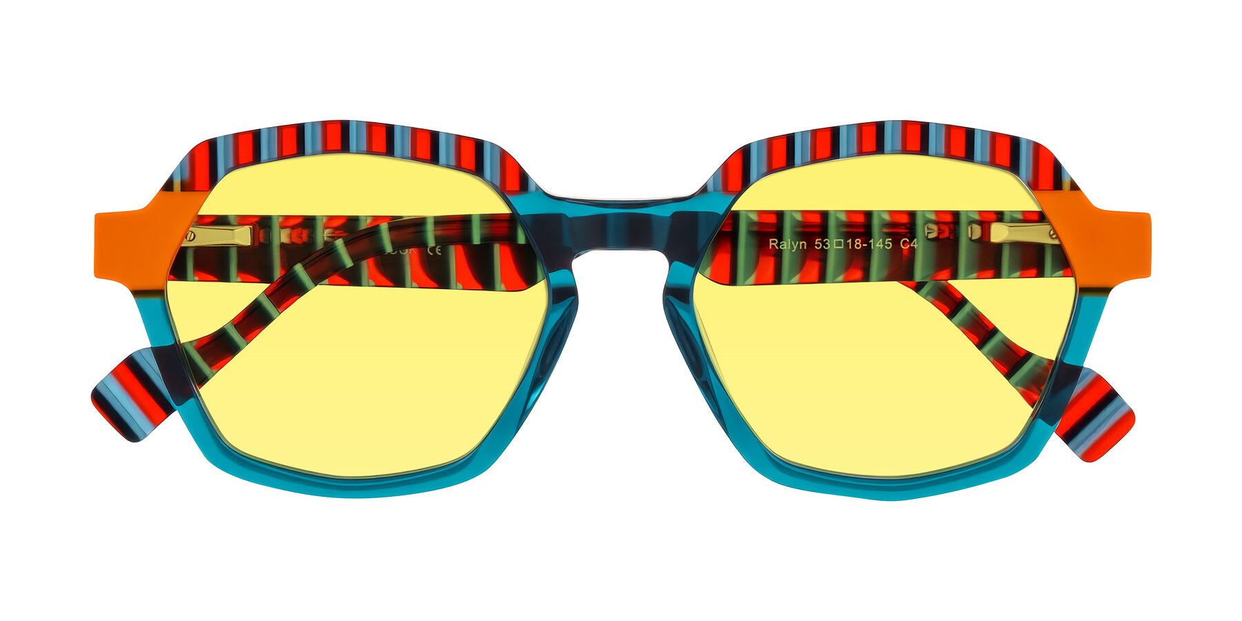 Folded Front of Ralyn in Teal Ember with Medium Yellow Tinted Lenses