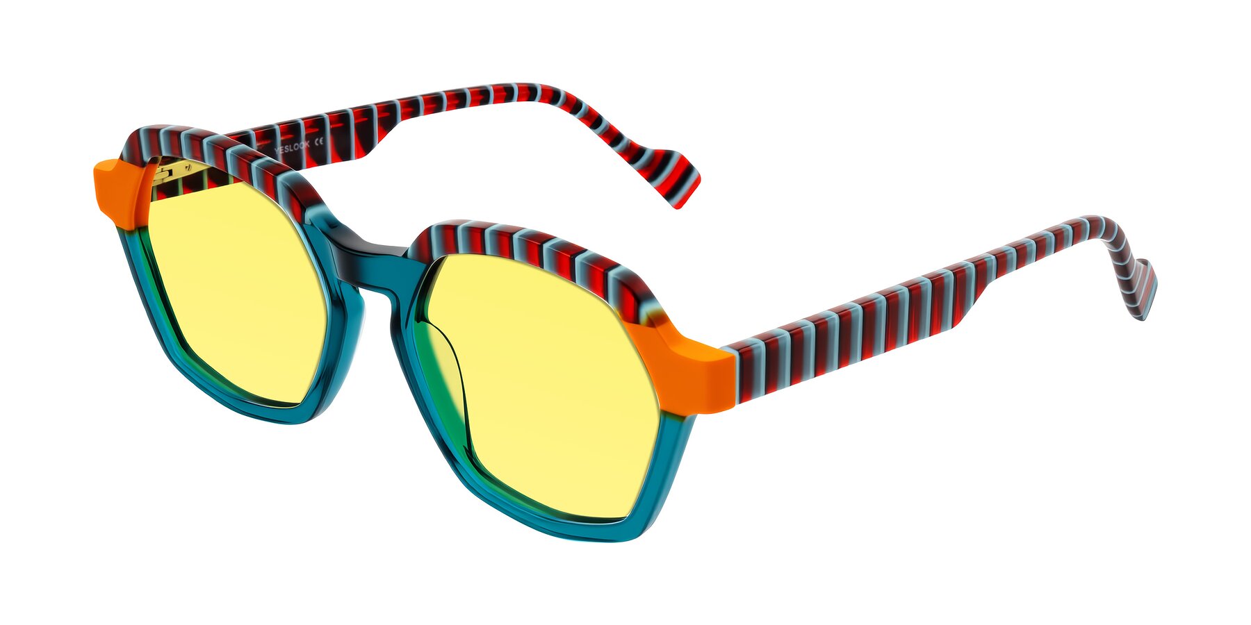 Angle of Ralyn in Teal Ember with Medium Yellow Tinted Lenses