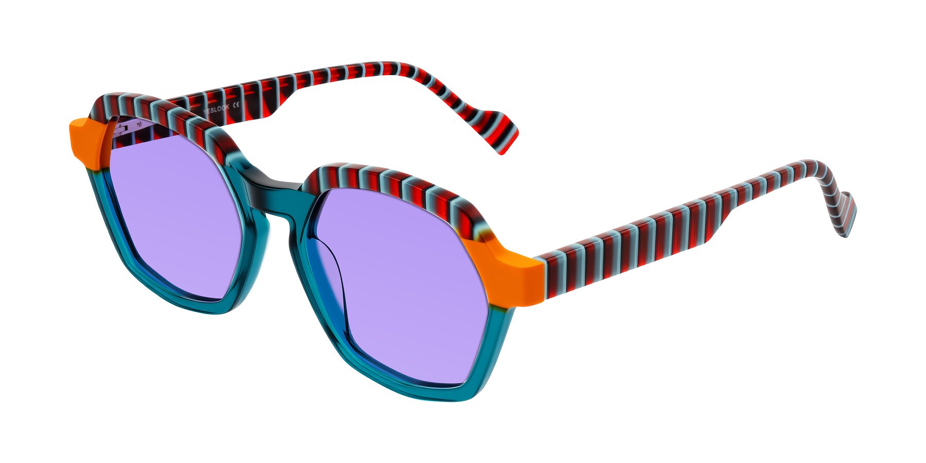 Angle of Ralyn in Teal Ember with Medium Purple Tinted Lenses