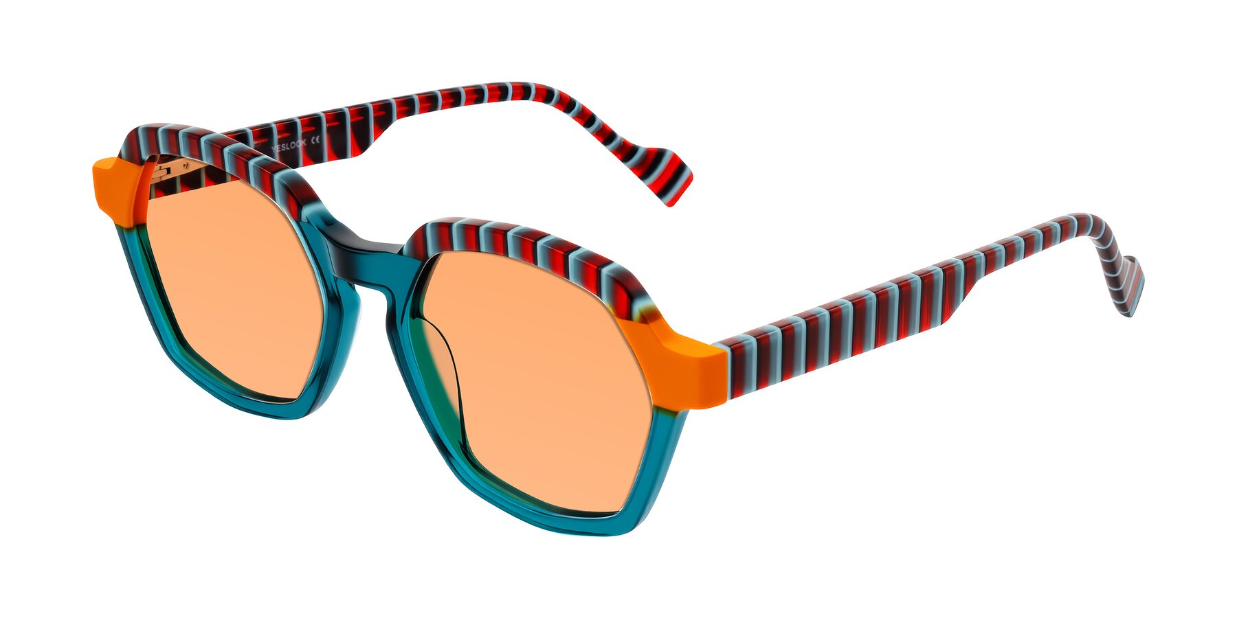 Angle of Ralyn in Teal Ember with Medium Orange Tinted Lenses