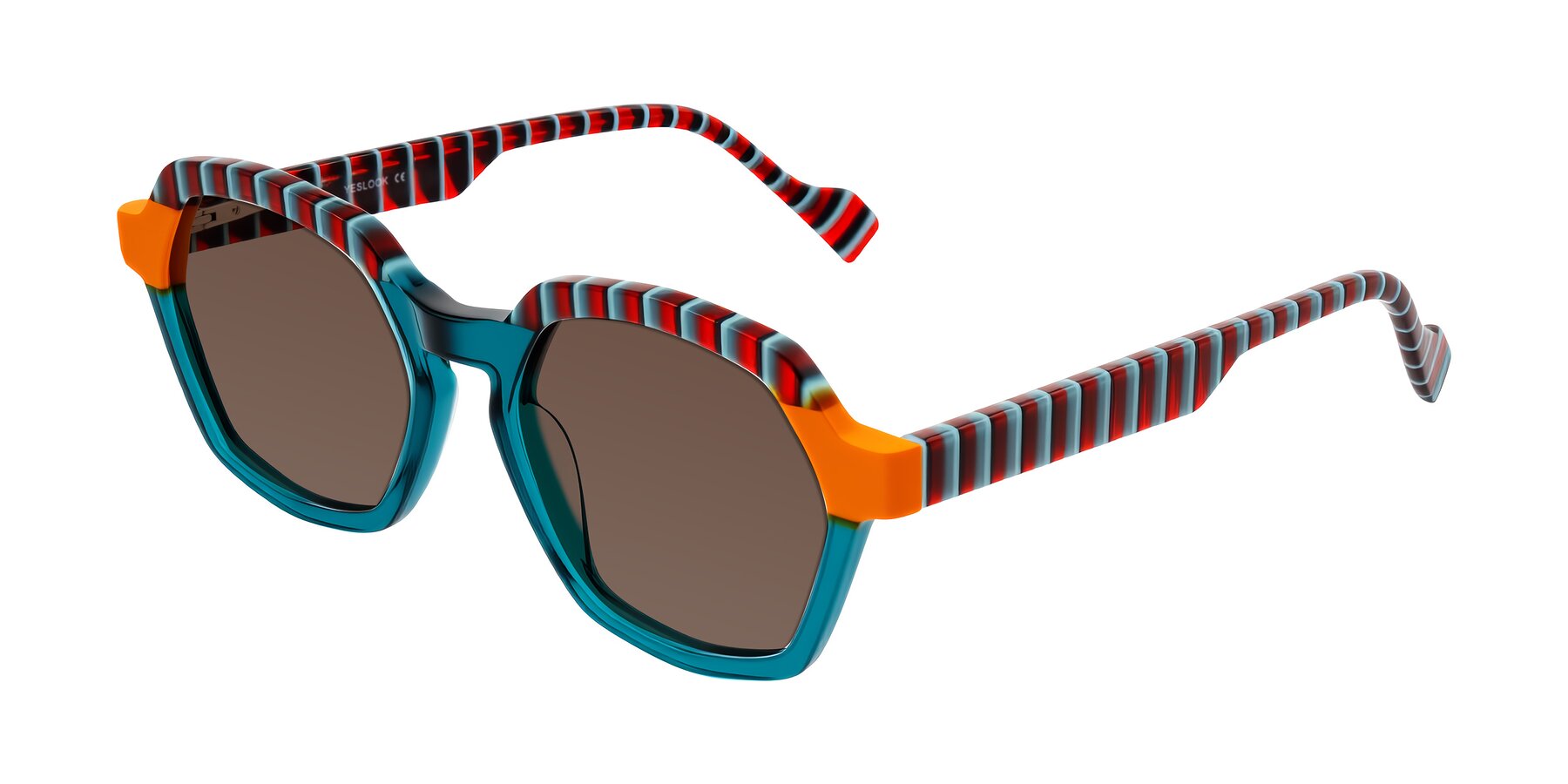 Angle of Ralyn in Teal Ember with Brown Tinted Lenses