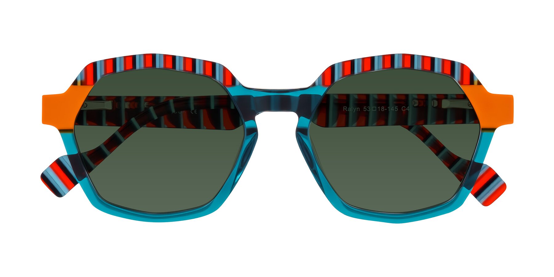 Folded Front of Ralyn in Teal Ember with Green Tinted Lenses