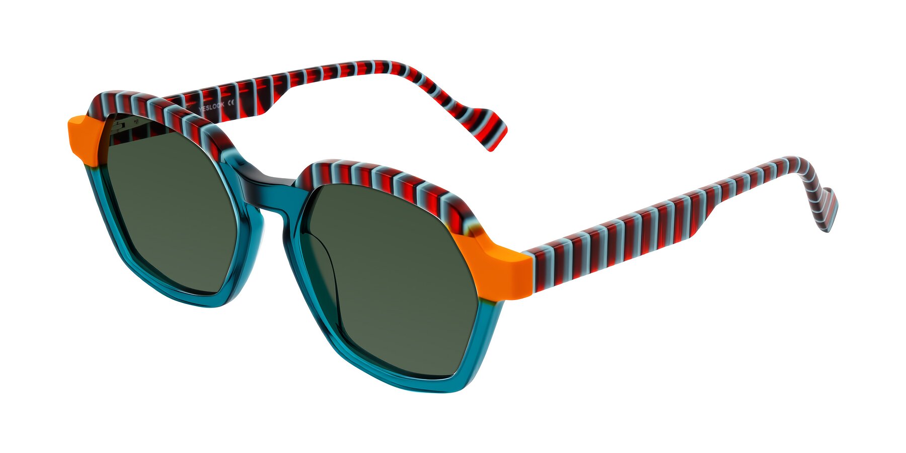 Angle of Ralyn in Teal Ember with Green Tinted Lenses