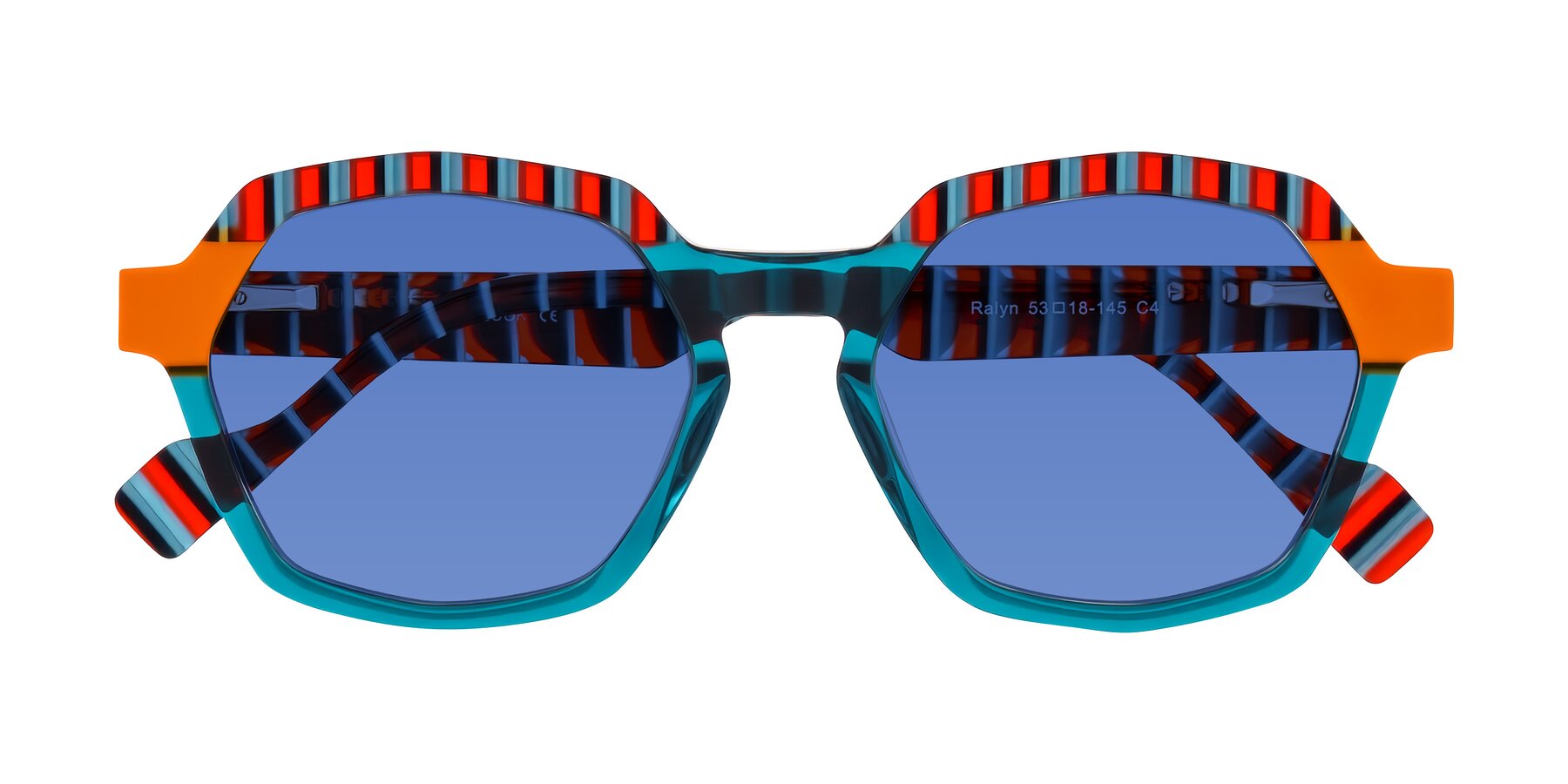 Folded Front of Ralyn in Teal Ember with Blue Tinted Lenses