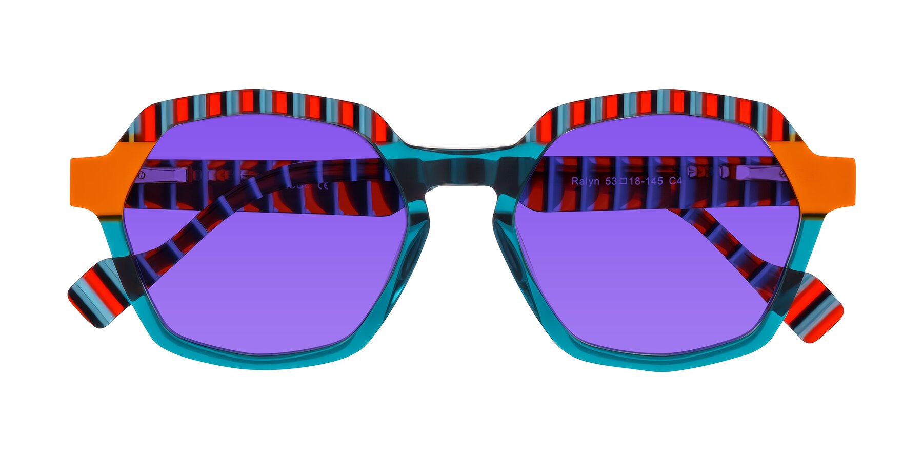 Folded Front of Ralyn in Teal Ember with Purple Tinted Lenses