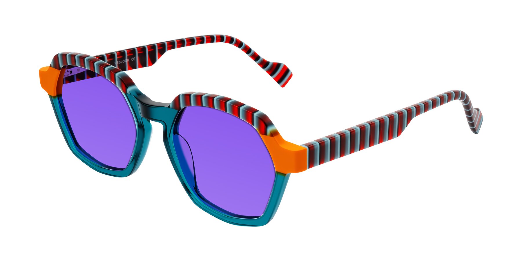 Angle of Ralyn in Teal Ember with Purple Tinted Lenses
