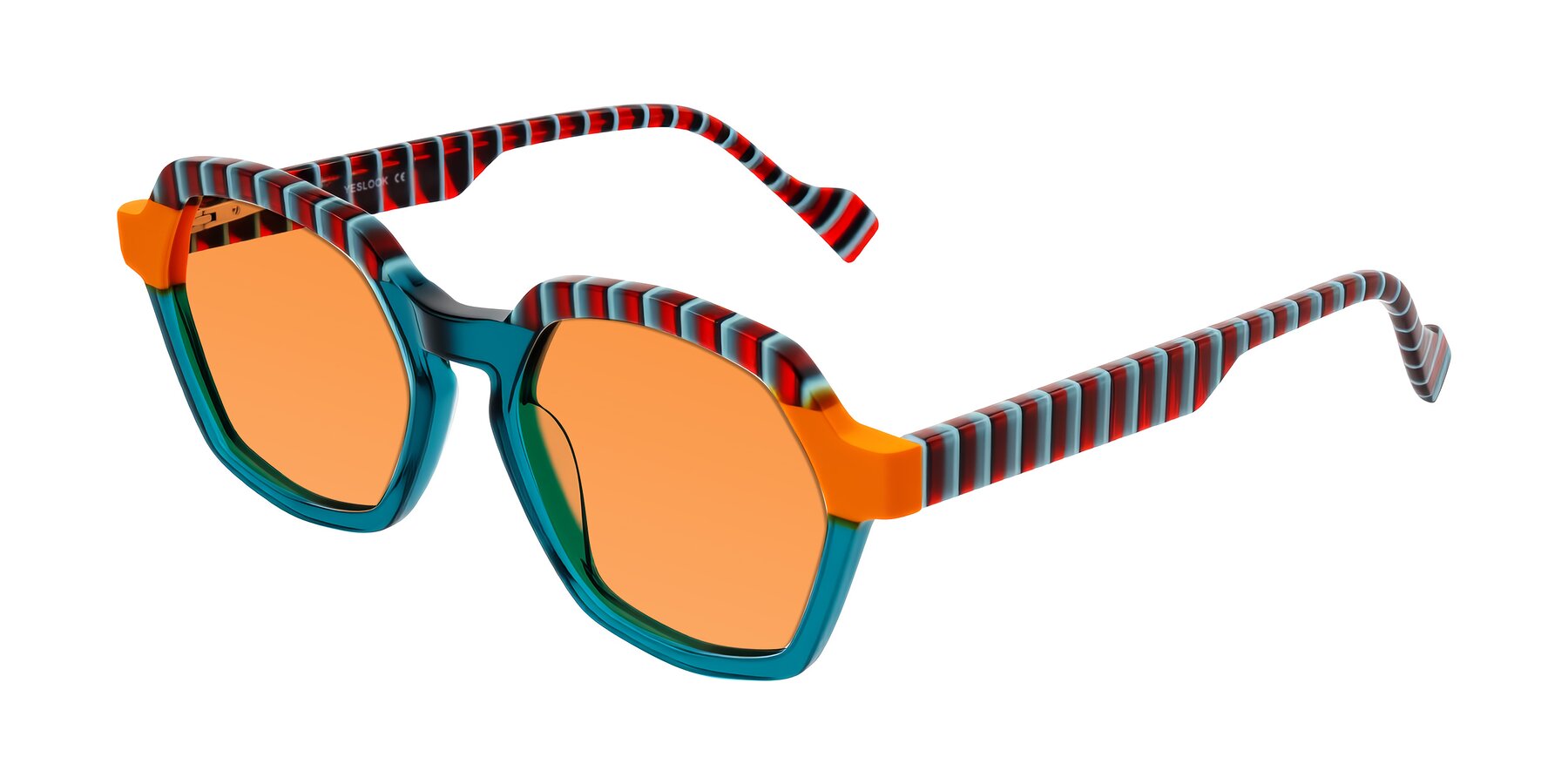 Angle of Ralyn in Teal Ember with Orange Tinted Lenses