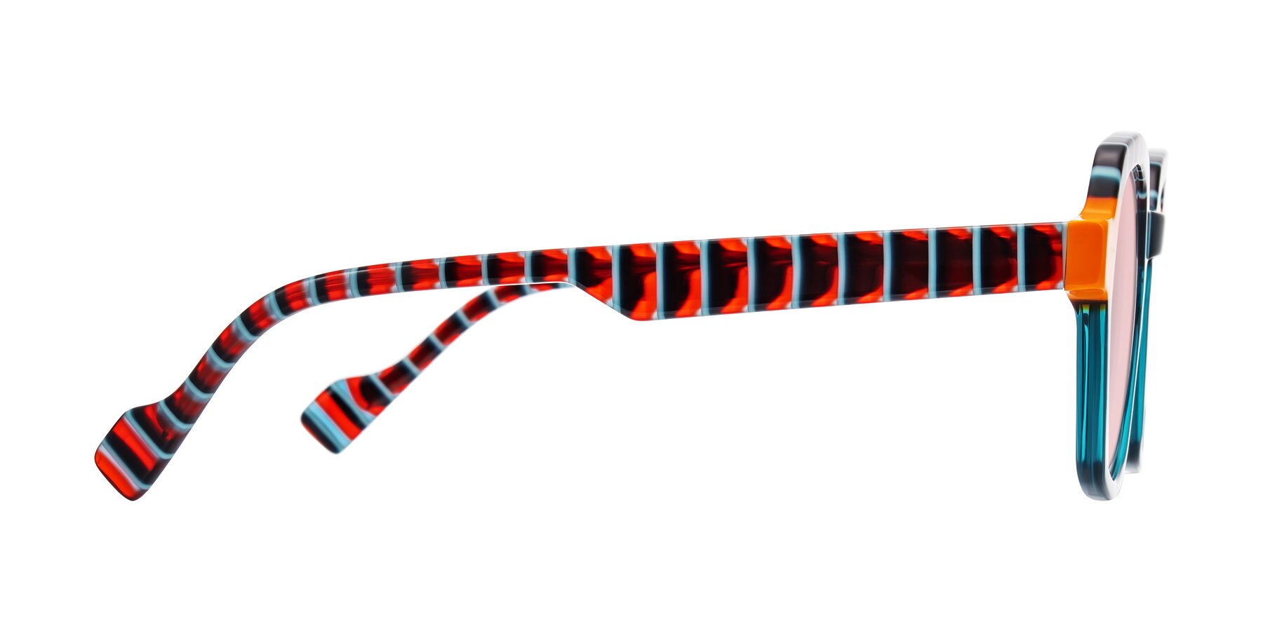 Side of Ralyn in Teal Ember with Light Garnet Tinted Lenses