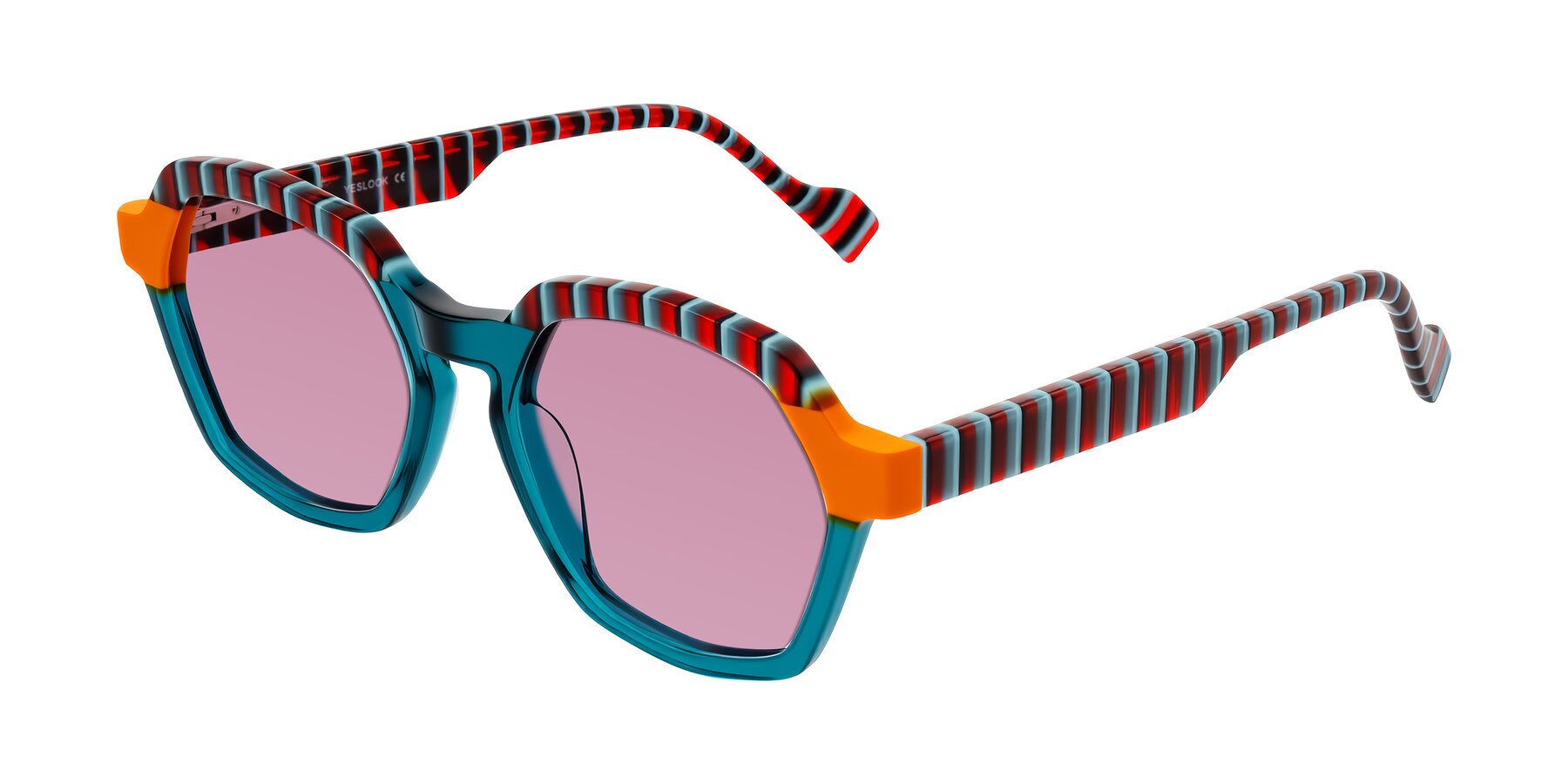 Angle of Ralyn in Teal Ember with Medium Wine Tinted Lenses