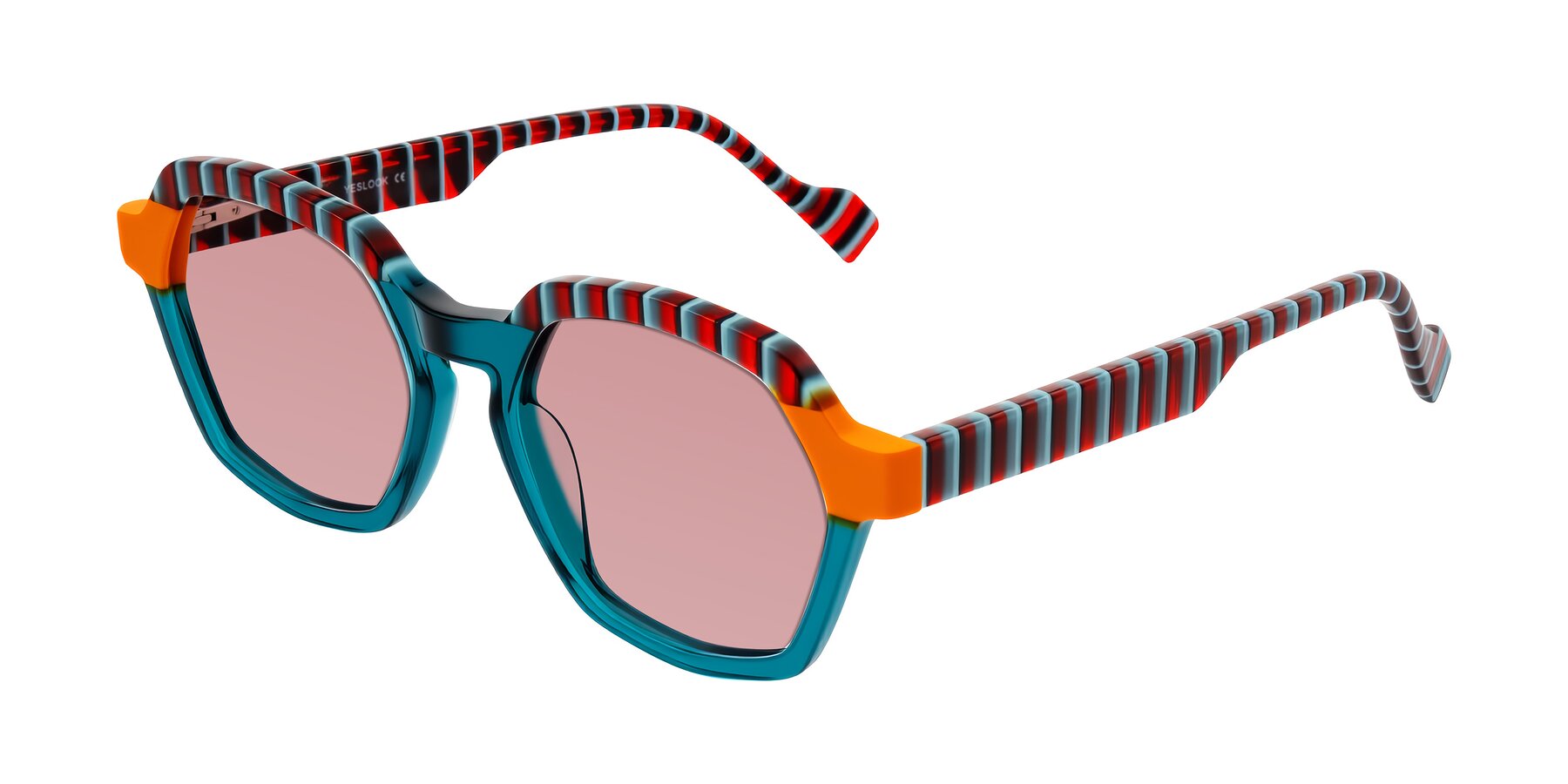Angle of Ralyn in Teal Ember with Medium Garnet Tinted Lenses