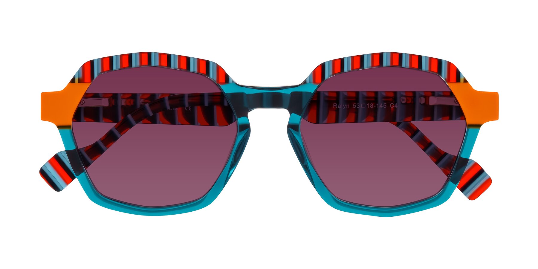 Folded Front of Ralyn in Teal Ember with Wine Tinted Lenses