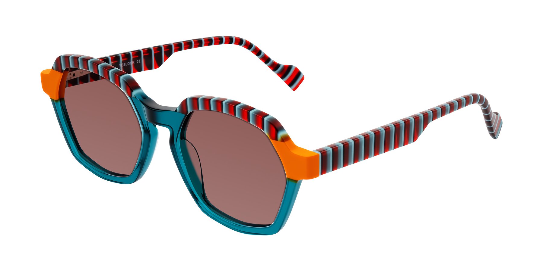 Angle of Ralyn in Teal Ember with Garnet Tinted Lenses